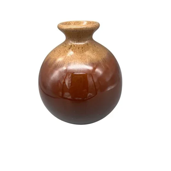 Art Studio Pottery Bud Vase Round Brown Tones Glazed Earthy Minimalist 5"H - Picture 3 of 7